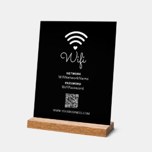 Black & White Modern Heart Business Wifi Password Acrylic Sign