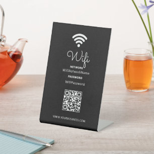 Black & White Modern Heart Business Wifi Password Pedestal Sign