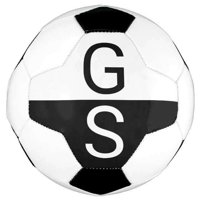 Black & White Modern Initials Monogram Soccer Ball (Front)