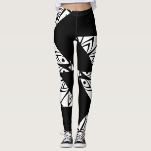 Black, white Modern Leggings pattern Art Leggings 