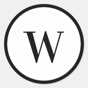 Black & White Modern Minimal Monogram Initial Classic Round Sticker