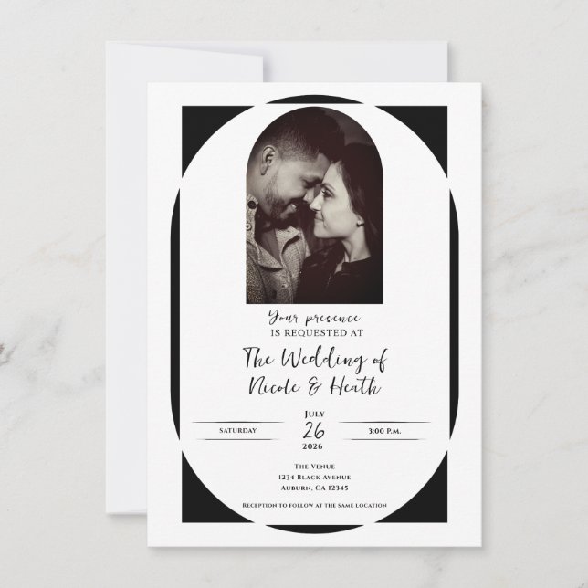 Black & White Modern Minimal Photo Wedding  Invitation (Front)