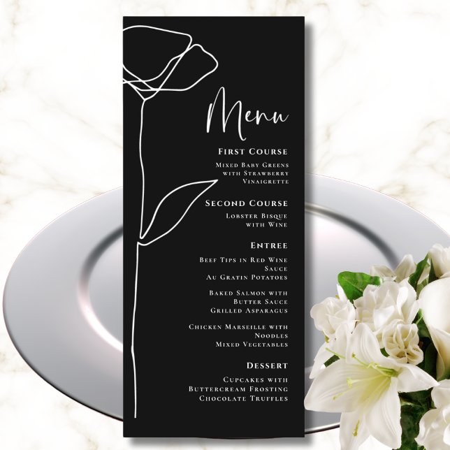 Black White Modern Minimalist Bold Floral Menu (Creator Uploaded)
