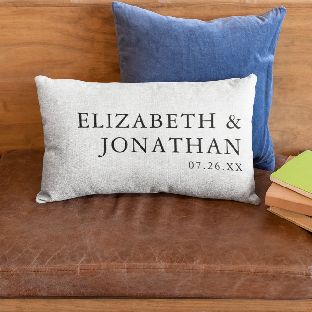 Black White Modern Minimalist Couples Names Lumbar Cushion (Creator Uploaded)