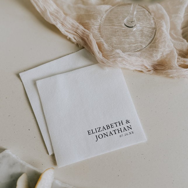 Black White Modern Minimalist Couples Names Napkin (Creator Uploaded)
