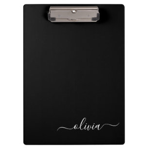 Black White Modern Minimalist Elegant Monogram Clipboard