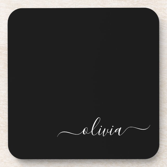 Black White Modern Minimalist Elegant Monogram Coaster (Front)