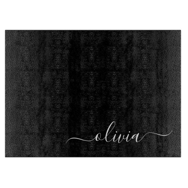 Black White Modern Minimalist Elegant Monogram Cutting Board (Front)