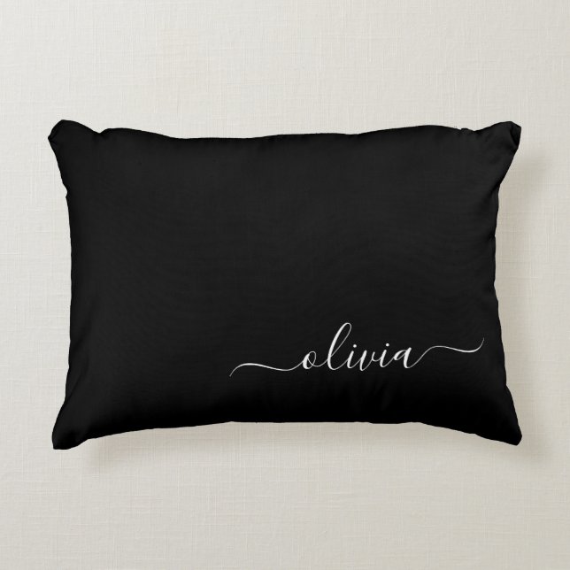 Black White Modern Minimalist Elegant Monogram Decorative Cushion (Front)