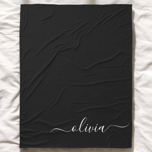 Black White Modern Minimalist Elegant Monogram Fleece Blanket (Creator Uploaded)