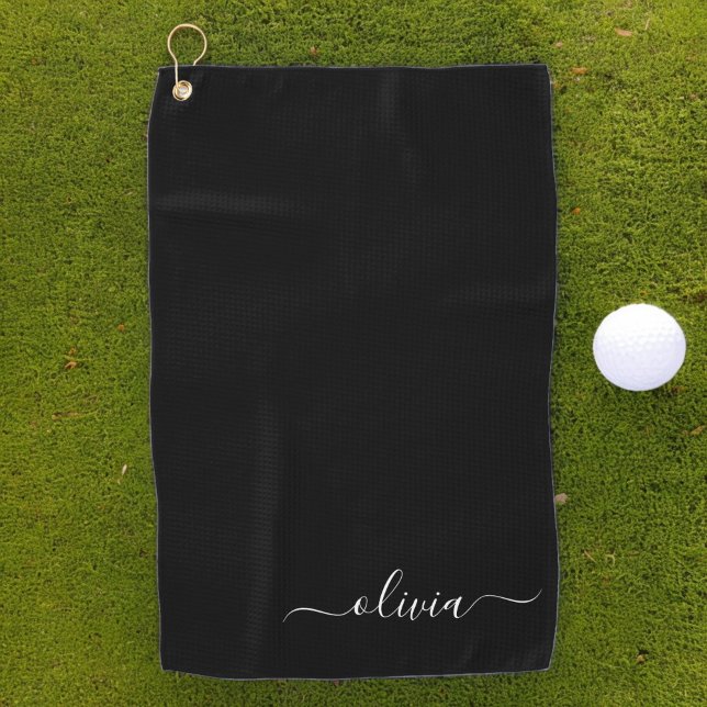 Black White Modern Minimalist Elegant Monogram Golf Towel (Creator Uploaded)