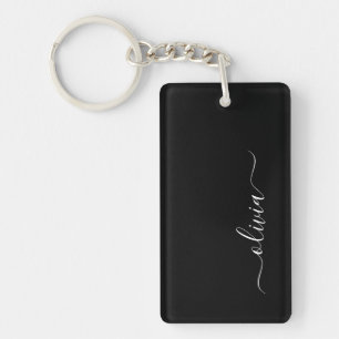 Black White Modern Minimalist Elegant Monogram Key Ring