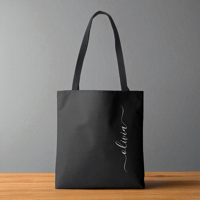 Black White Modern Minimalist Elegant Monogram Tote Bag (Creator Uploaded)