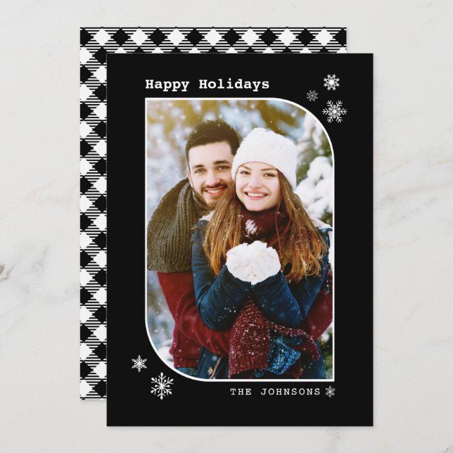 Black & White Modern Minimalist Holiday Photo Card (Front/Back)