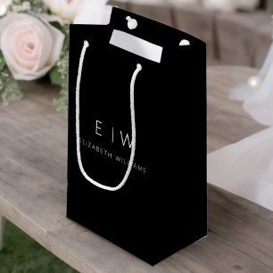 Black White Modern Minimalist Monogram Name Small Gift Bag
