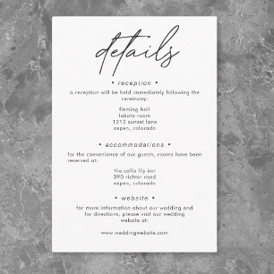 Black White Modern Minimalist Wedding Details Enclosure Card