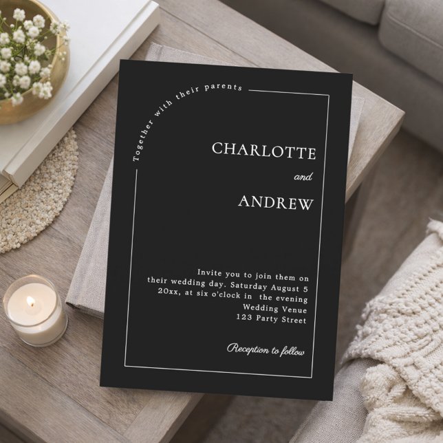 Black white modern minimalist wedding invitation (Creator Uploaded)