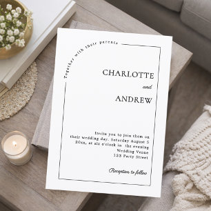 Black white modern minimalist wedding invitation