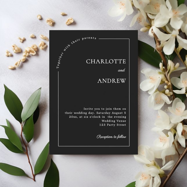 Black white modern minimalist wedding invitation (Creator Uploaded)