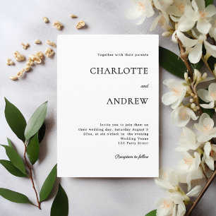 Black white modern minimalist wedding invitation