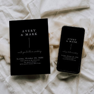 Black White Modern Minimalist Wedding Invitation