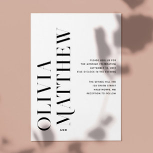 Black white modern minimalist wedding + QR details Invitation