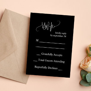 Black & White Modern Minimalist Wedding RSVP Card