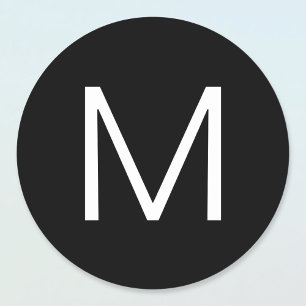 Black & White Modern Minimalistic Letter Classic Round Sticker