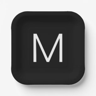 Black & White Modern Minimalistic Letter Paper Plate