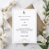 Black white modern monogram diamonds wedding