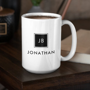 Black & White Modern Monogram Initials Name Coffee Mug