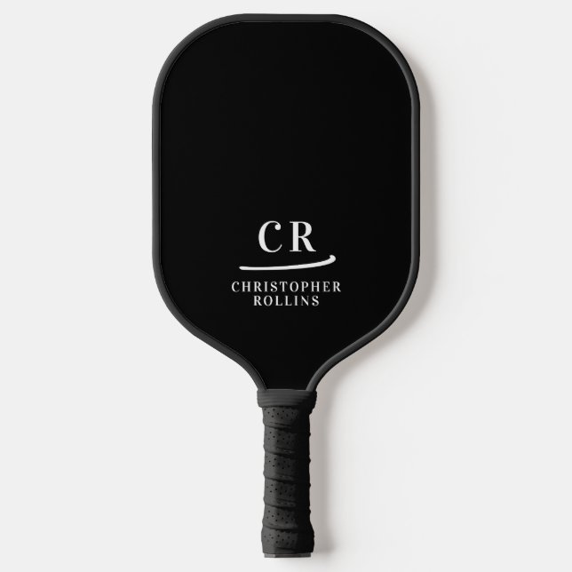 Black & White | Modern Monogram Pickleball Paddle (Front)