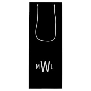 Black & White Modern Monogram Wedding Wine Gift Bag