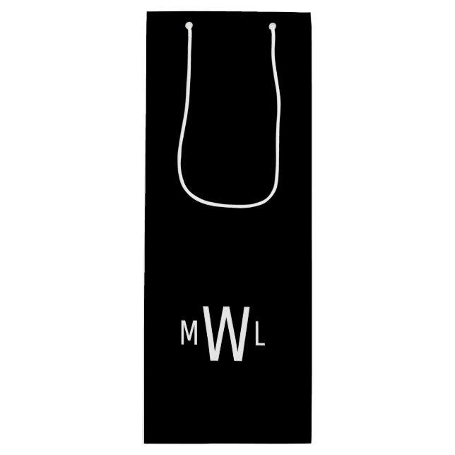 Black & White Modern Monogram Wedding  Wine Gift Bag (Front)