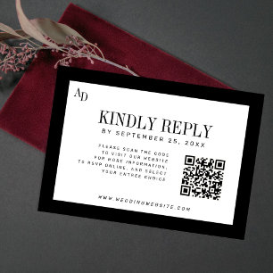Black white modern old money wedding website QR RSVP Card