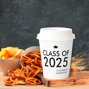 Black White Modern Personalised Graduation Party Paper Cups