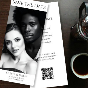 Black & White Modern Photo QR code Save the Date
