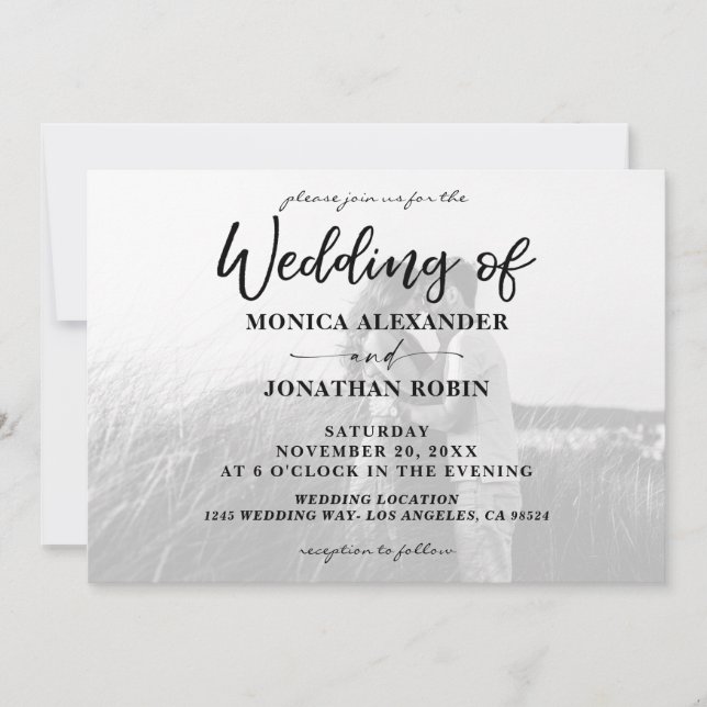 Black & White Modern Photo Wedding - Horizontal 2 Invitation (Front)