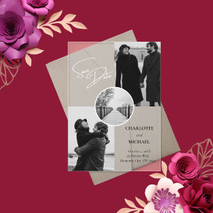 Black & White Modern Photo Wedding Save The Date Acrylic Invitations