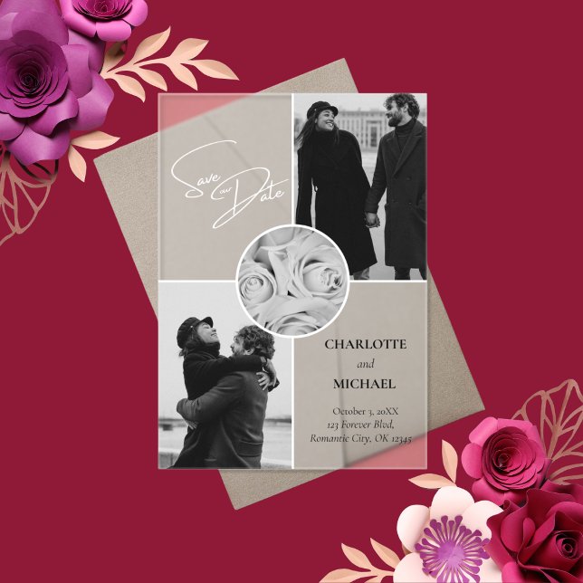 Black & White Modern Photo Wedding Save The Date Acrylic Invitations (Creator Uploaded)