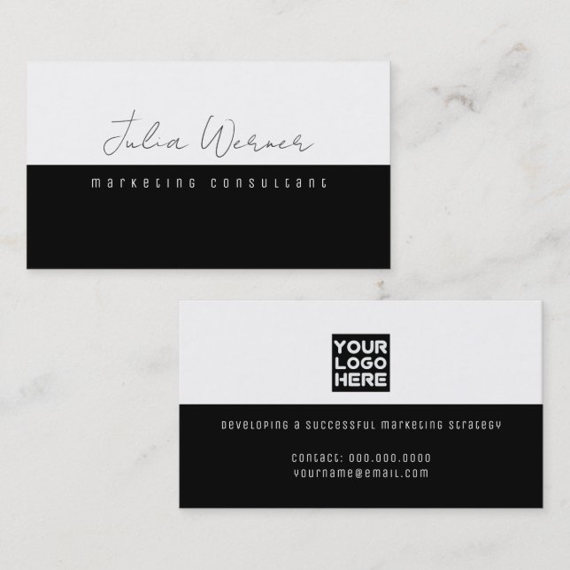 Black White Modern Pro Marketing Consultant Business Card (Front/Back)