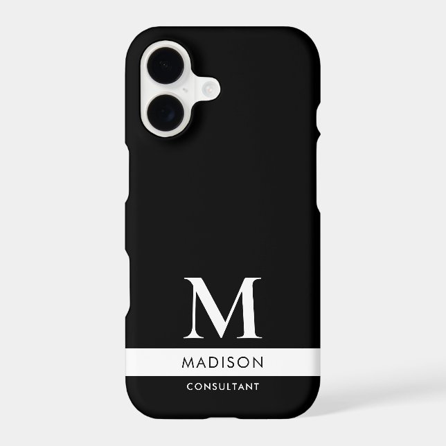 Black White Modern Professional Business Monogram iPhone Case (Back)