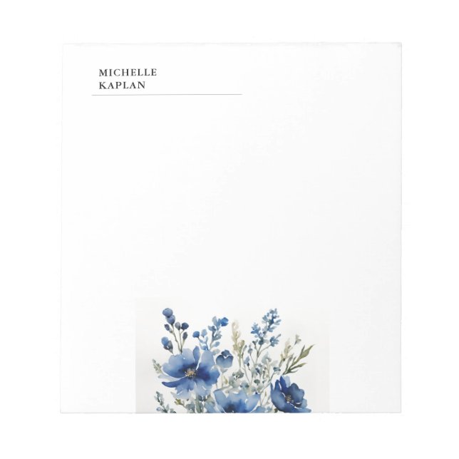 Black White Modern Professional Watercolor Flowers Notepad (Front)