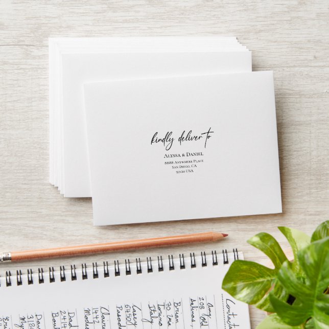 Black white Modern Return address wedding RSVP Envelope (Stacked)