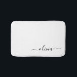Black White Modern Script Girly Monogram Name Bath Mat<br><div class="desc">Black and White Simple Script Monogram Name Bath Mats. This makes the perfect graduation,  birthday,  wedding,  bridal shower,  anniversary,  baby shower or bachelorette party gift for someone that loves glam luxury and chic styles.</div>