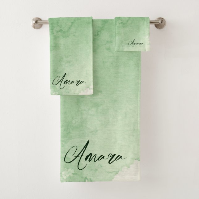 Black White Modern Script Girly Monogram Name Bath Towel Set (Insitu)