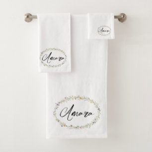 Black White Modern Script Girly Monogram Name Bath Towel Set