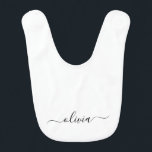 Black White Modern Script Girly Monogram Name Bib<br><div class="desc">Black and White Simple Monogram Name Baby Bib. The design makes the perfect birthday or baby shower gift for someone looking for a trendy cool style.</div>