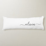 Black White Modern Script Girly Monogram Name Body Cushion<br><div class="desc">Black and White Simple Script Monogram Name Body Pillow. The pillow makes the perfect sweet 16 birthday,  wedding,  bridal shower,  baby shower or bachelorette party gift for someone decorating her room in rose gold.</div>