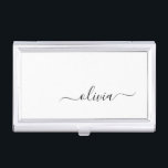 Black White Modern Script Girly Monogram Name Business Card Holder<br><div class="desc">Black and White Simple Script Monogram Name Business Card Holder. This makes the perfect sweet 16 birthday,  wedding,  bridal shower,  anniversary,  baby shower or bachelorette party gift for someone that loves glam luxury and chic styles.</div>
